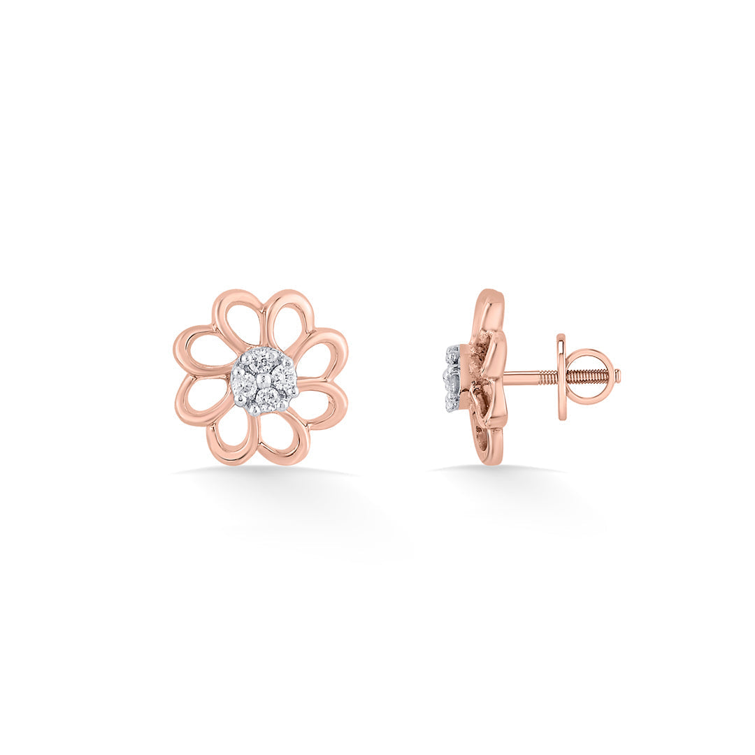 Cosmic Petals Diamond & Gold Stud Earrings for Women