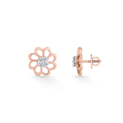 Cosmic Petals Diamond & Gold Stud Earrings for Women