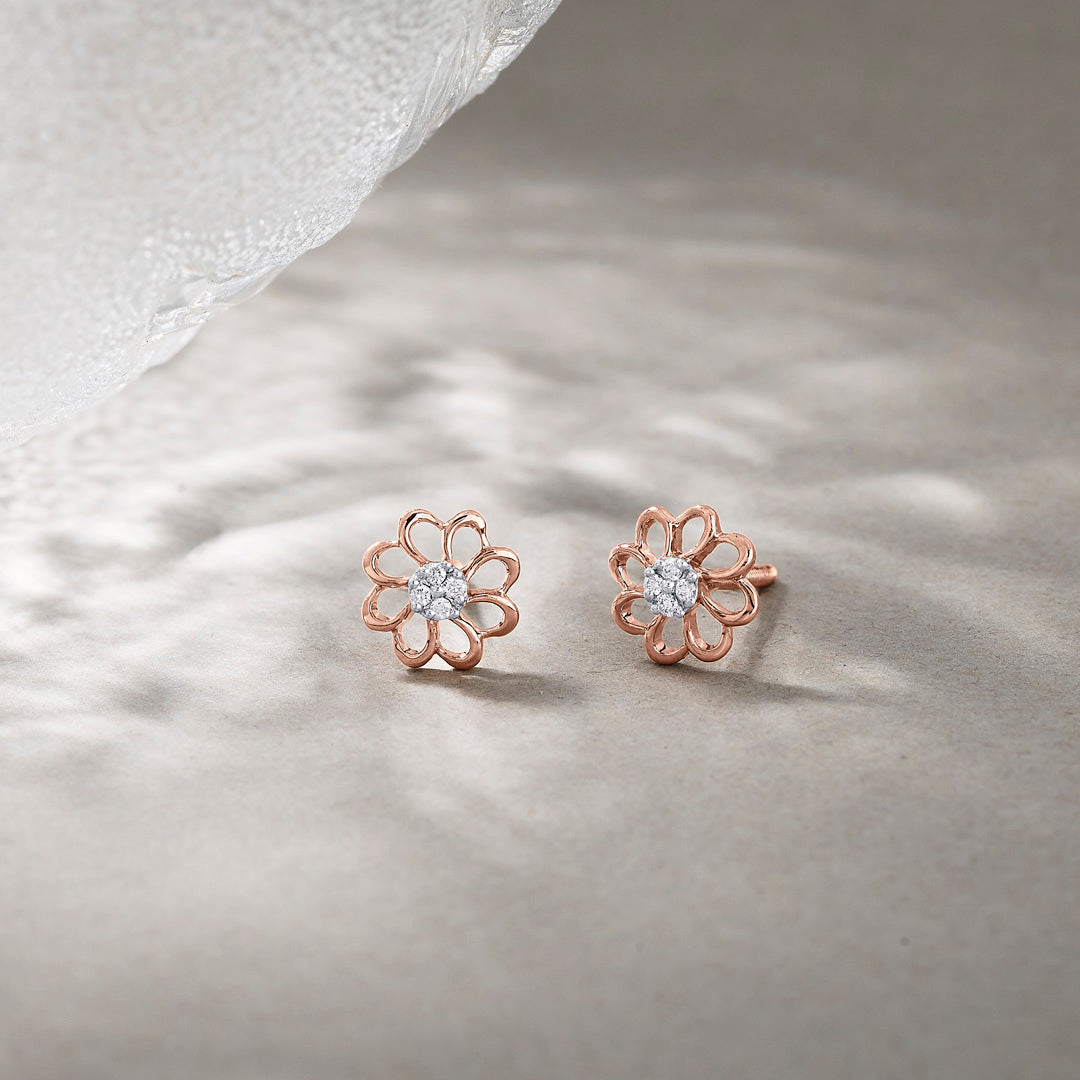 Cosmic Petals Diamond & Gold Stud Earrings for Women