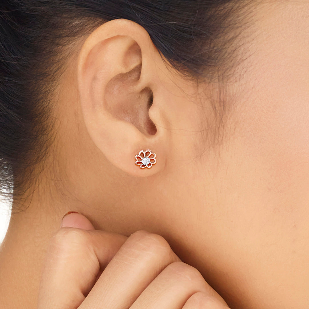 Cosmic Petals Diamond & Gold Stud Earrings for Women