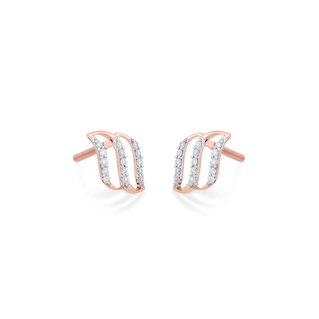Lunar Veil Diamond & Gold Stud Earrings for Women
