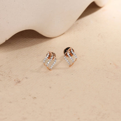 Lunar Veil Diamond & Gold Stud Earrings for Women