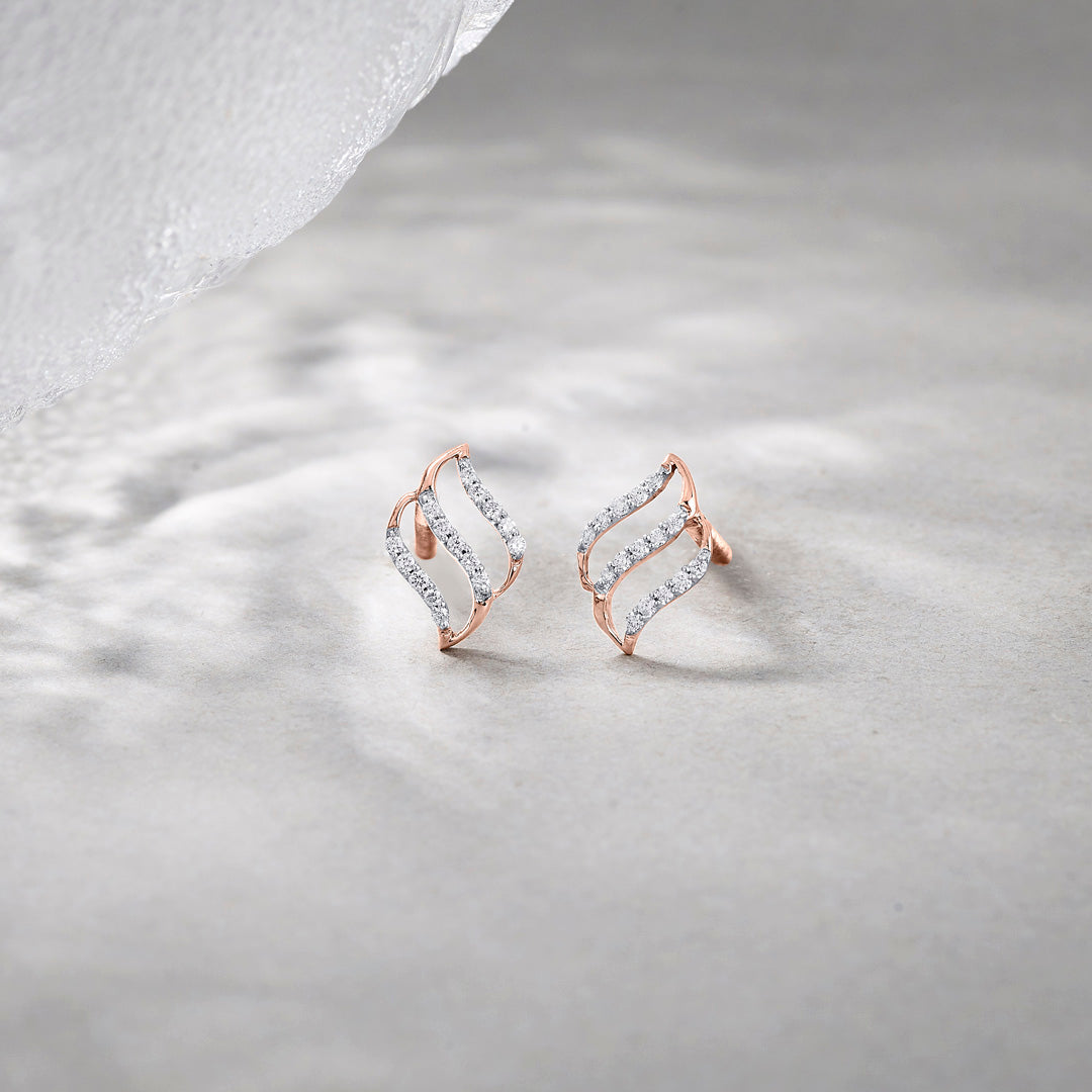 Lunar Veil Diamond & Gold Stud Earrings for Women