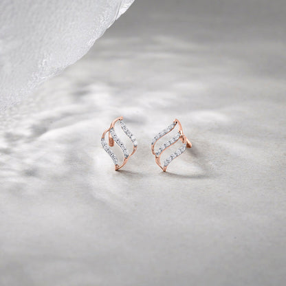 Lunar Veil Diamond & Gold Stud Earrings for Women