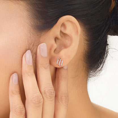 Lunar Veil Diamond & Gold Stud Earrings for Women
