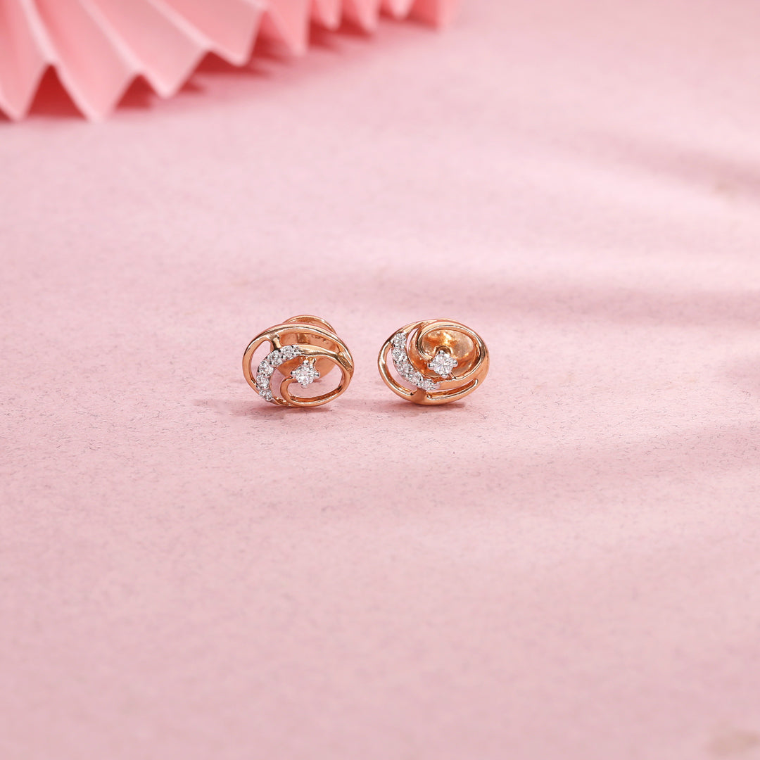 Crystal Accent Diamond & Gold Stud Earrings for Women