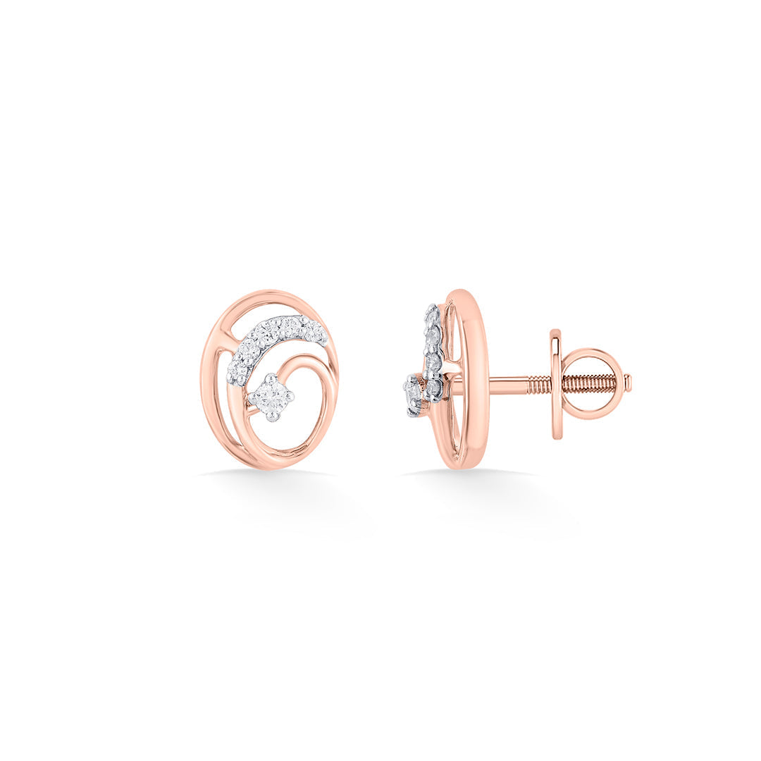 Crystal Accent Diamond & Gold Stud Earrings for Women