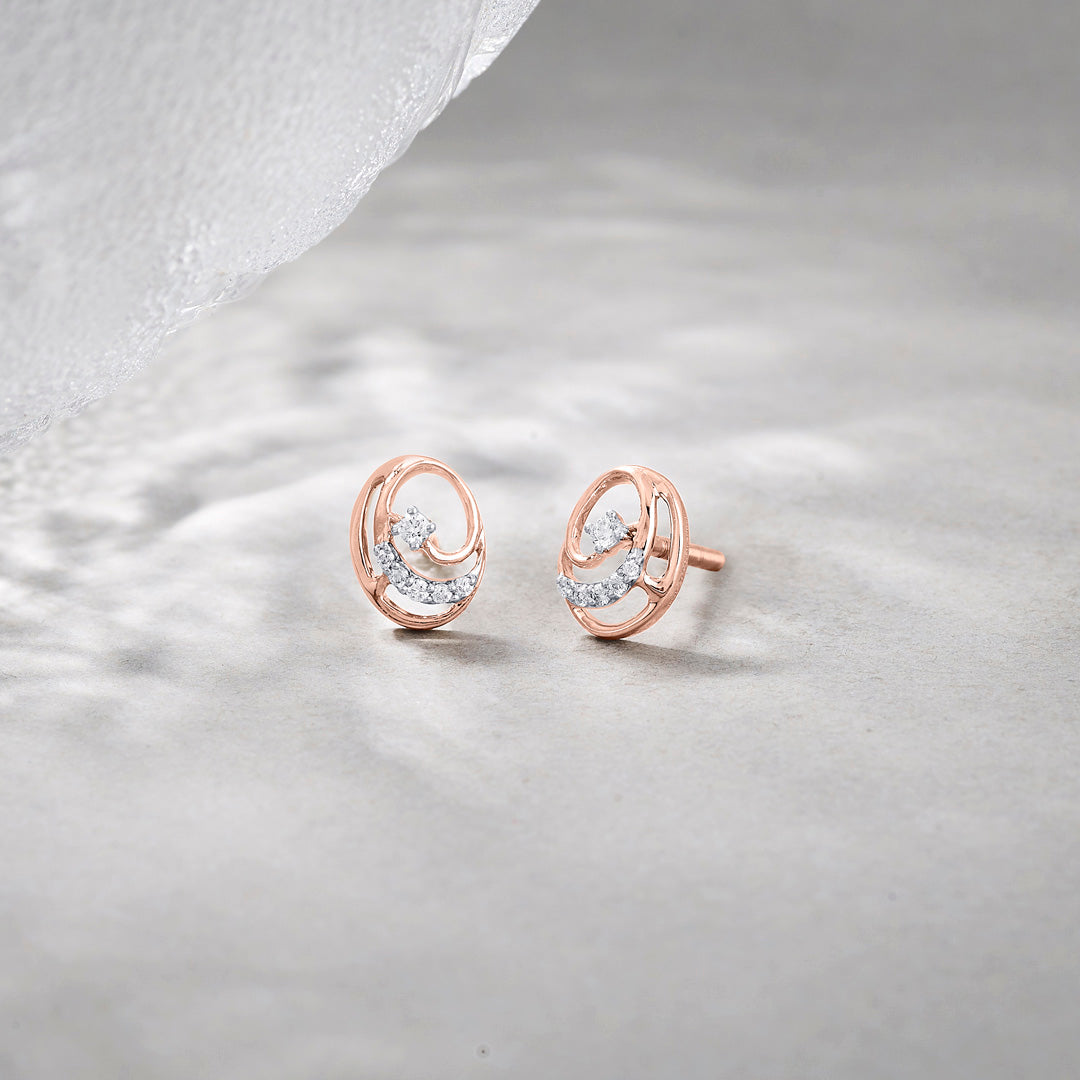 Crystal Accent Diamond & Gold Stud Earrings for Women
