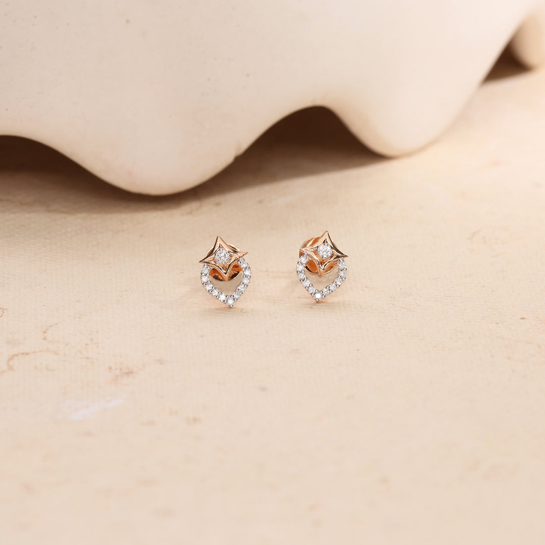 Crystal Lustre Diamond & Gold Stud Earrings for Women