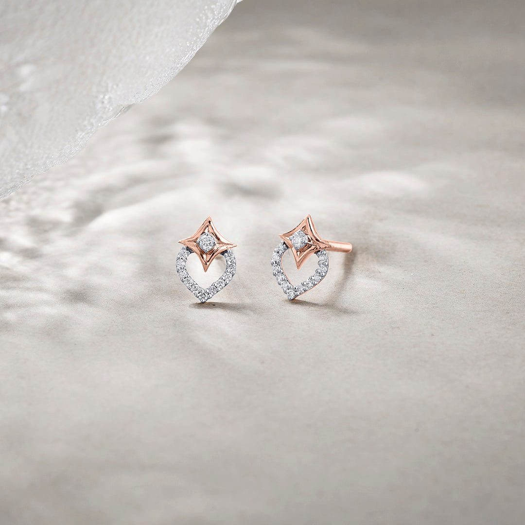 Crystal Lustre Diamond & Gold Stud Earrings for Women