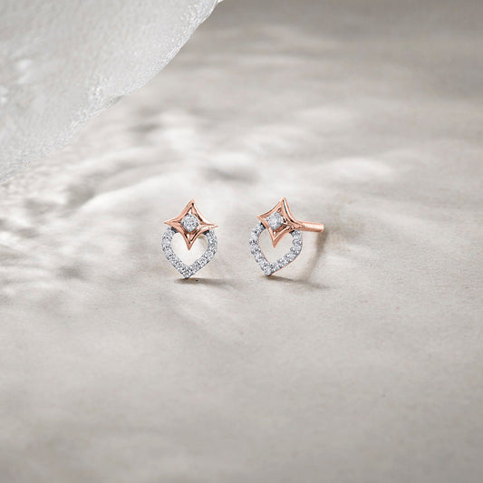 Crystal Lustre Diamond & Gold Stud Earrings for Women