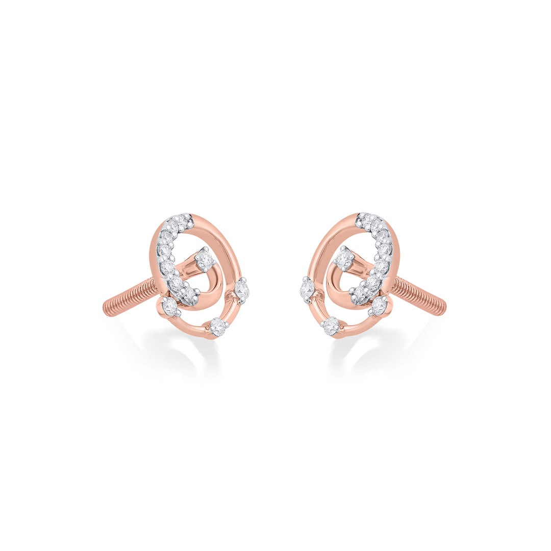 Crystal Swirl Diamond & Gold Stud Earrings for Women