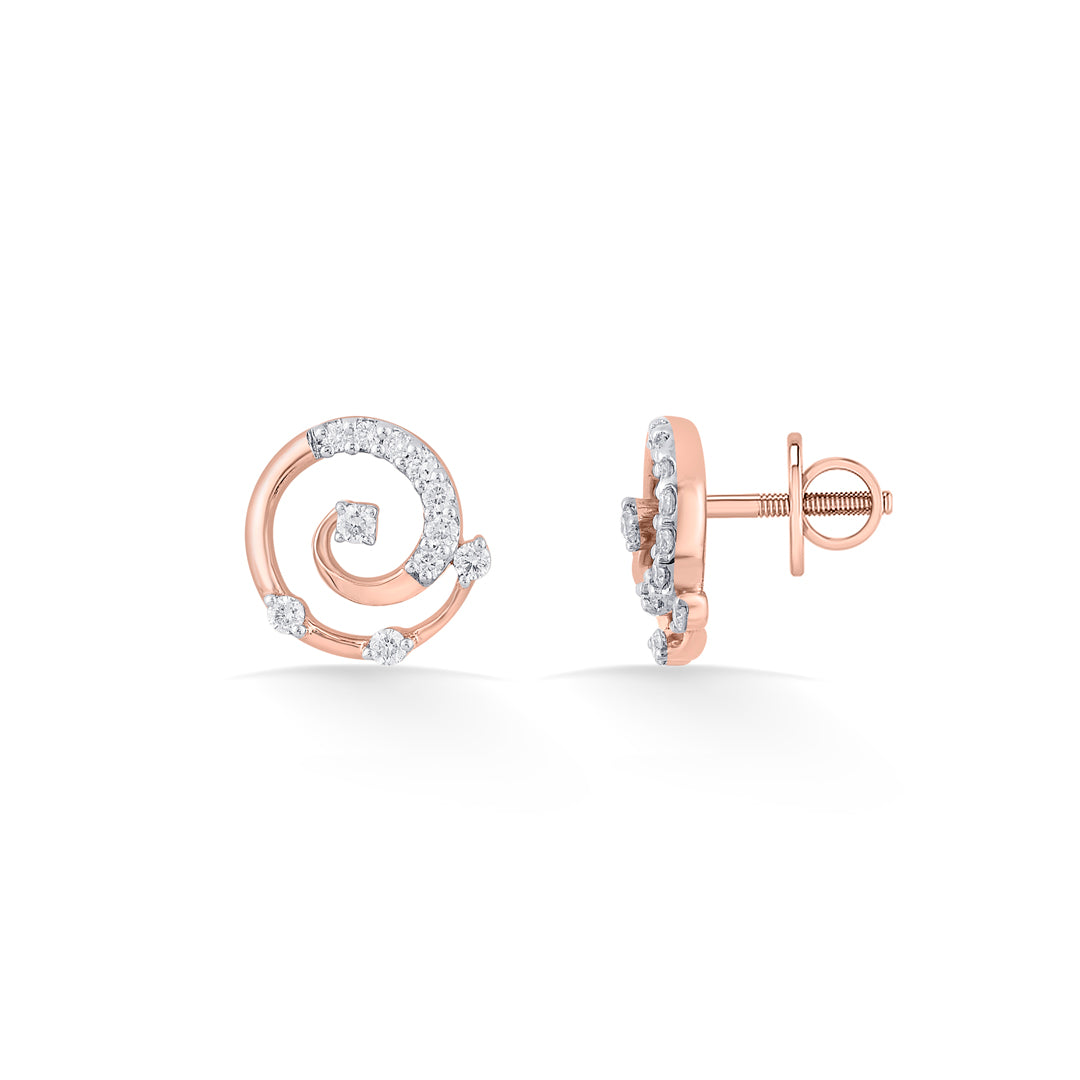 Crystal Swirl Diamond & Gold Stud Earrings for Women