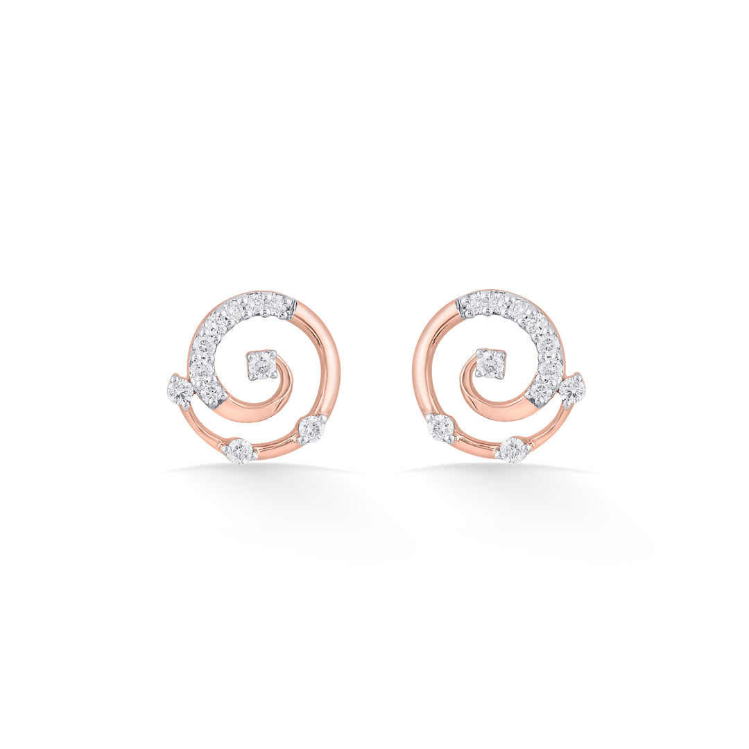 Crystal Swirl Diamond & Gold Stud Earrings for Women