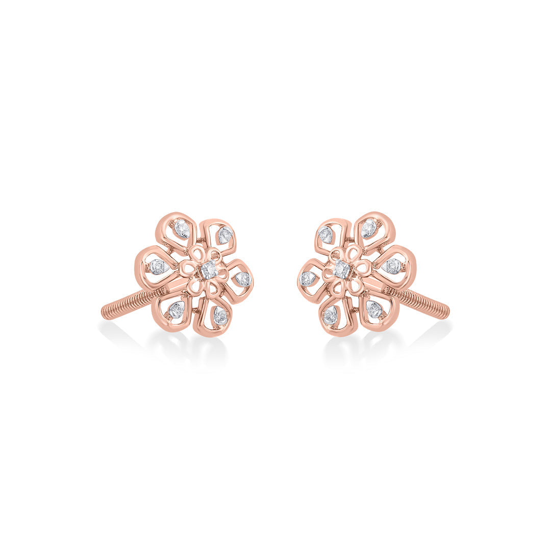 Floral Spark Diamond & Gold Stud Earrings for Women