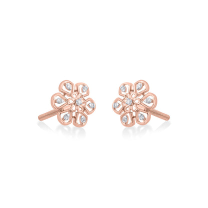 Floral Spark Diamond & Gold Stud Earrings for Women