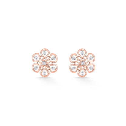 Floral Spark Diamond & Gold Stud Earrings for Women