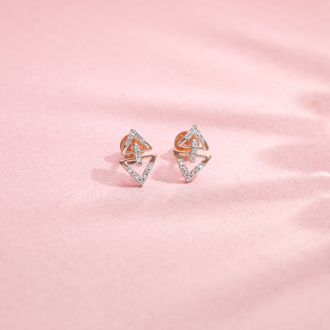 Prism Shine Diamond & Gold Stud Earrings for Women