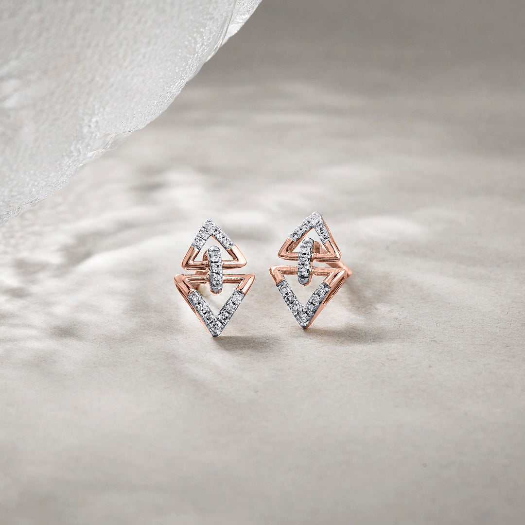 Prism Shine Diamond & Gold Stud Earrings for Women