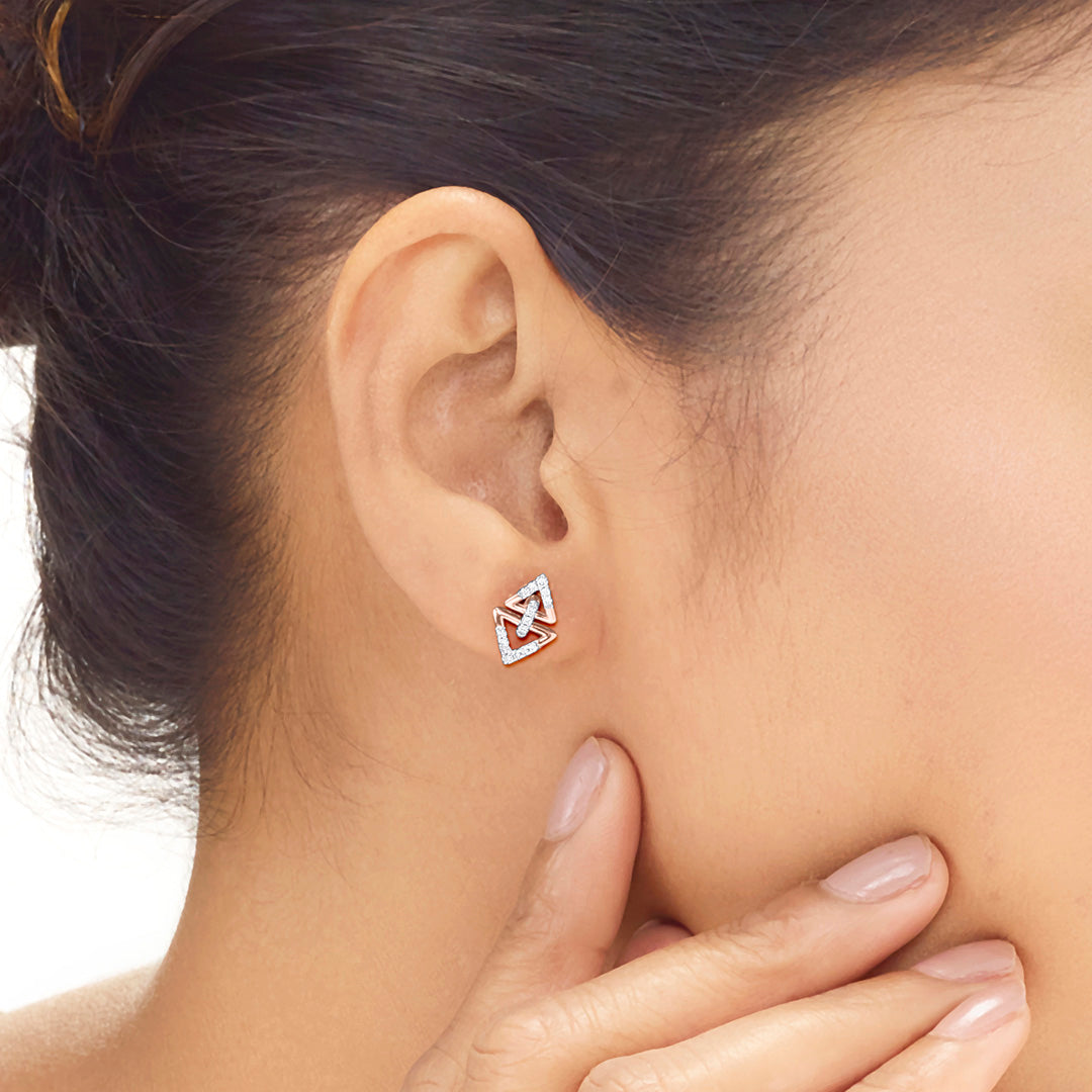 Prism Shine Diamond & Gold Stud Earrings for Women