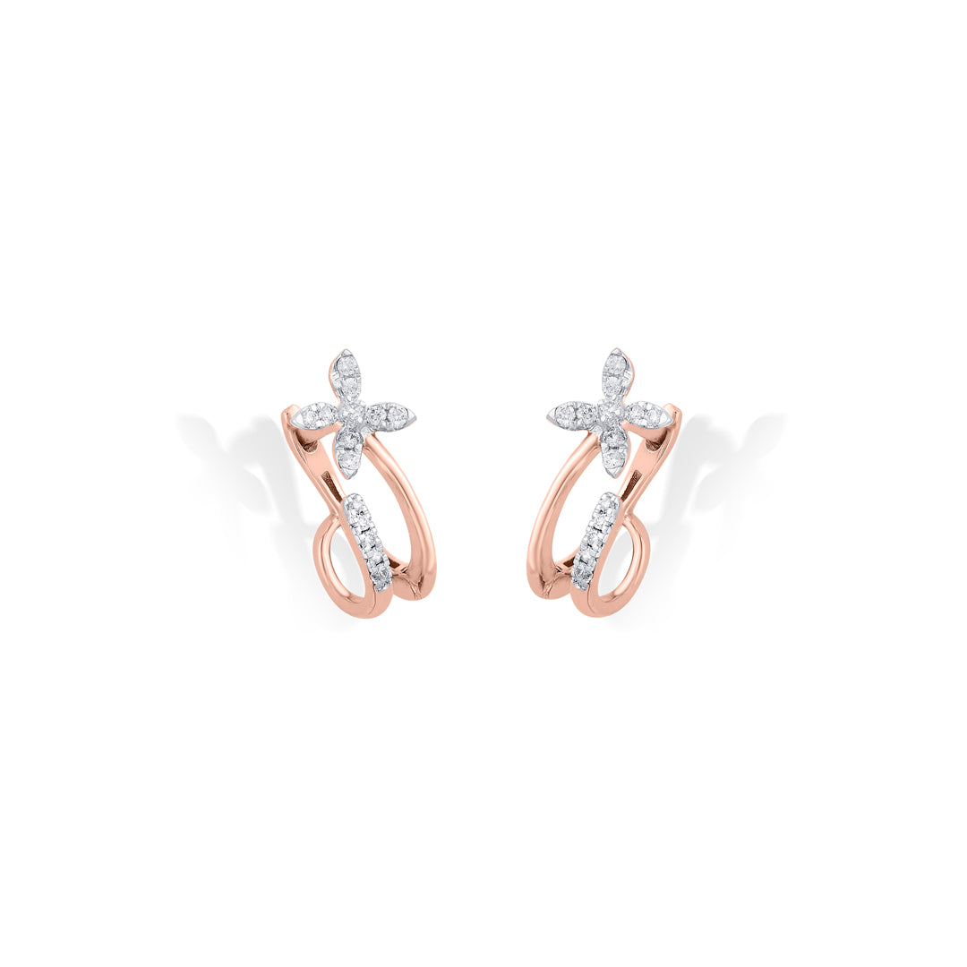 Floral Gleam Diamond & Gold Hoops & Huggies Earrings for Women