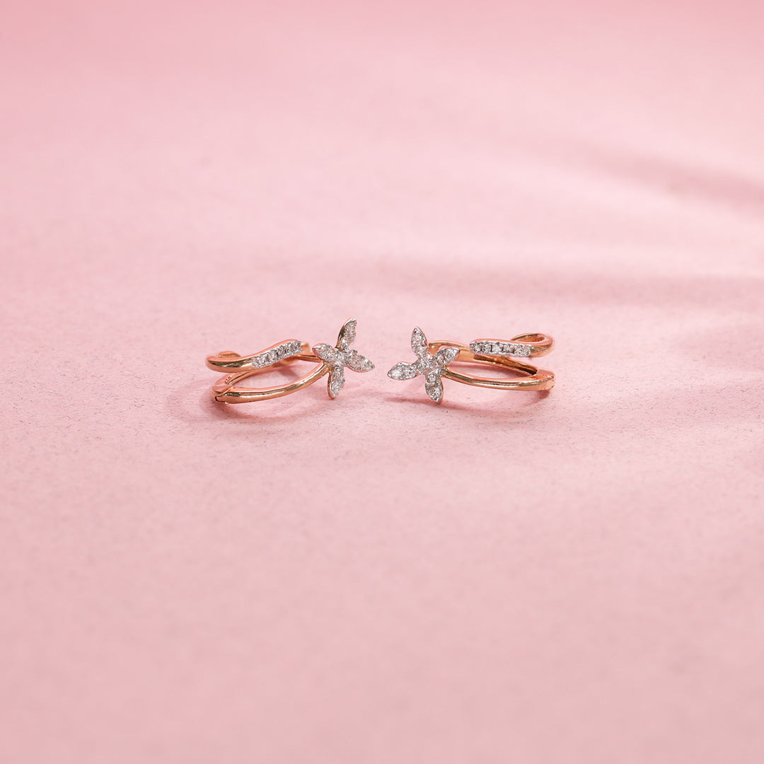 Floral Gleam Diamond & Gold Hoops & Huggies Earrings for Women