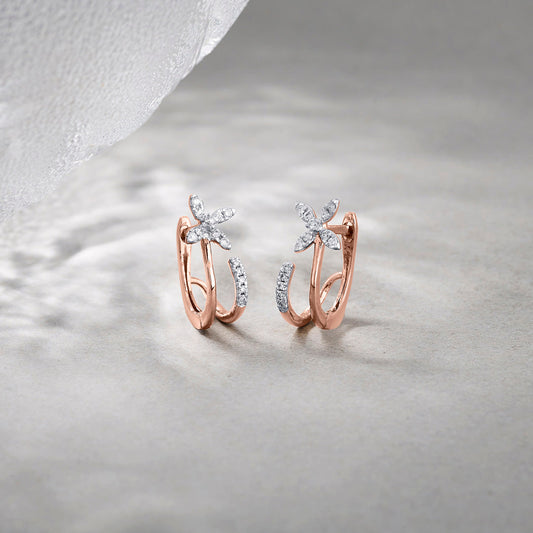 Floral Gleam Diamond & Gold Hoops & Huggies Earrings for Women