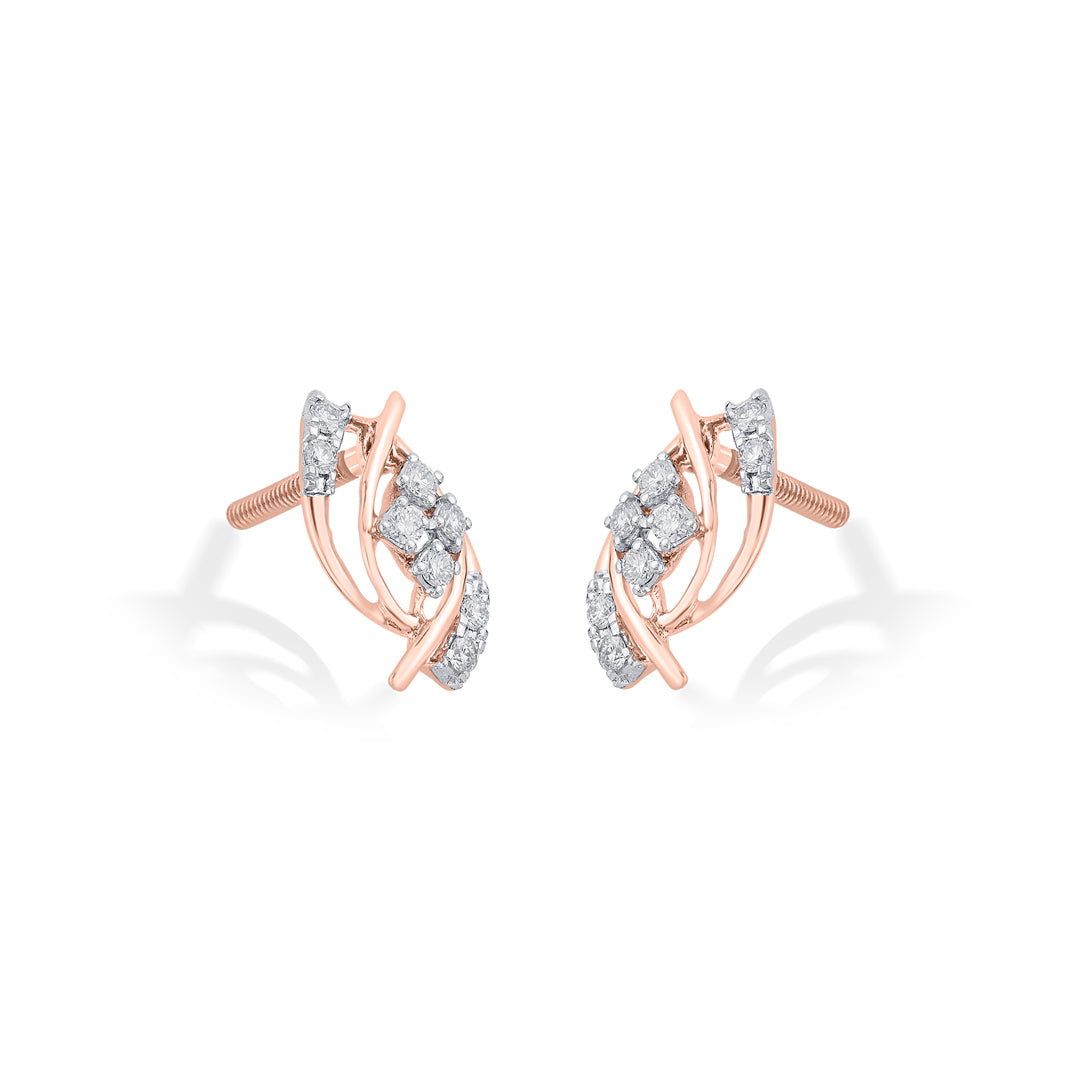 Luminous Spiral Diamond & Gold Stud Earrings for Women