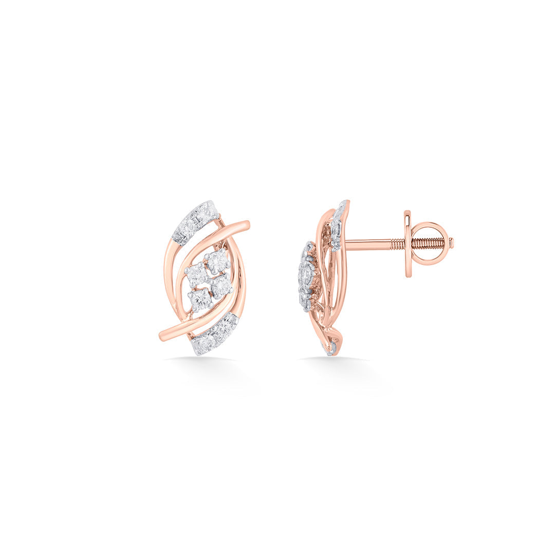 Luminous Spiral Diamond & Gold Stud Earrings for Women