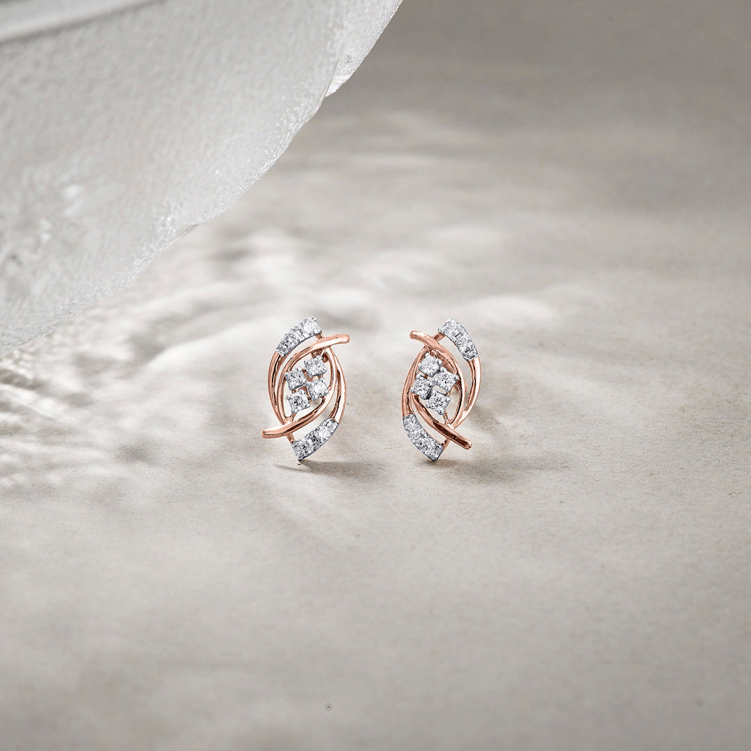 Luminous Spiral Diamond & Gold Stud Earrings for Women