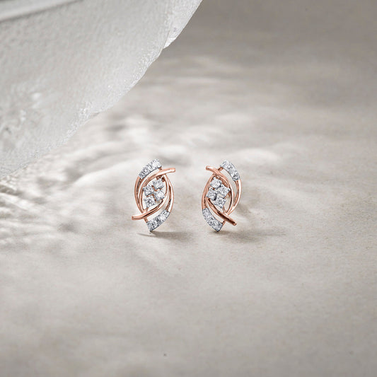 Luminous Spiral Diamond & Gold Stud Earrings for Women
