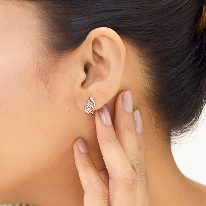 Luminous Spiral Diamond & Gold Stud Earrings for Women