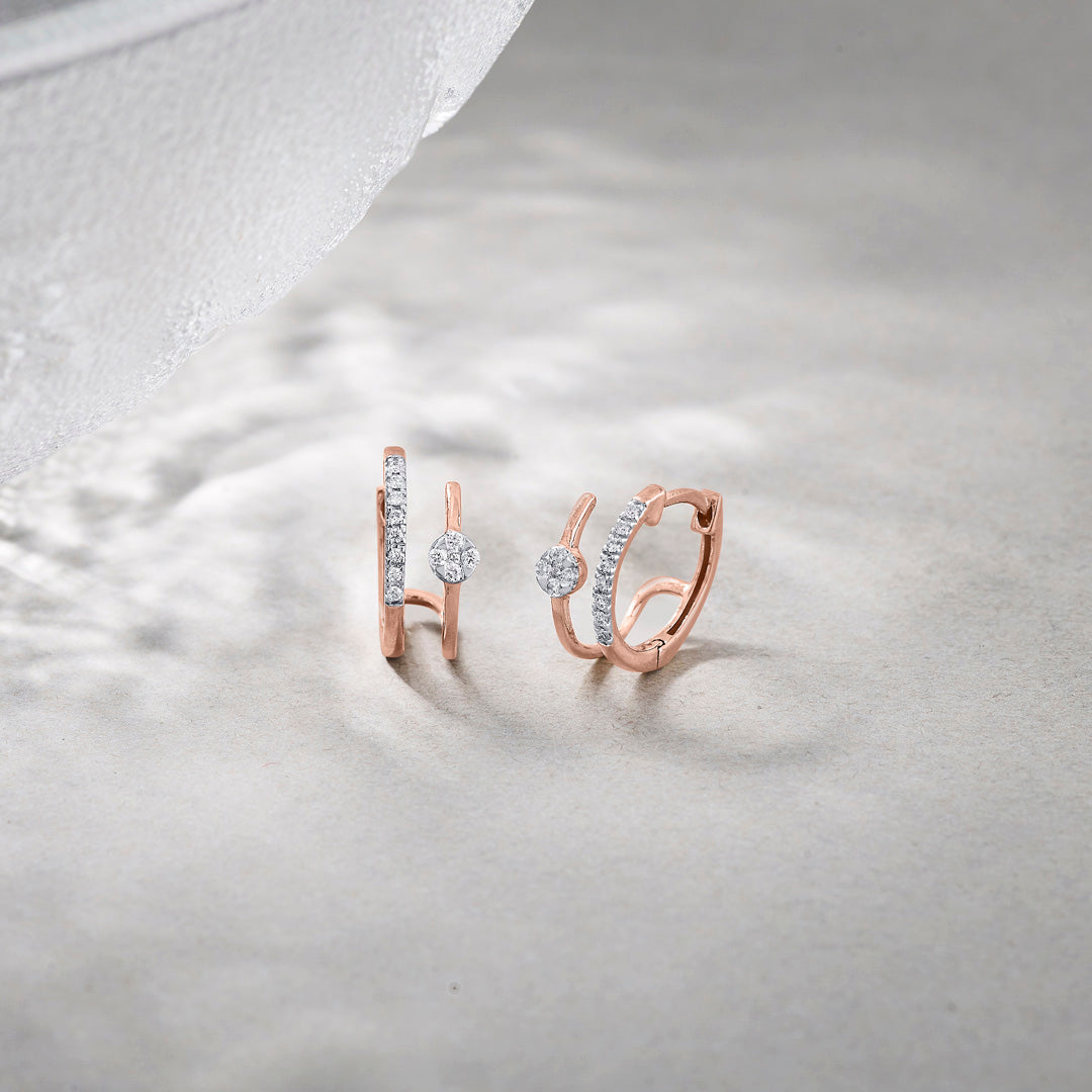 Oval Glow Diamond & Gold Hoops & Huggies Earrings for Women