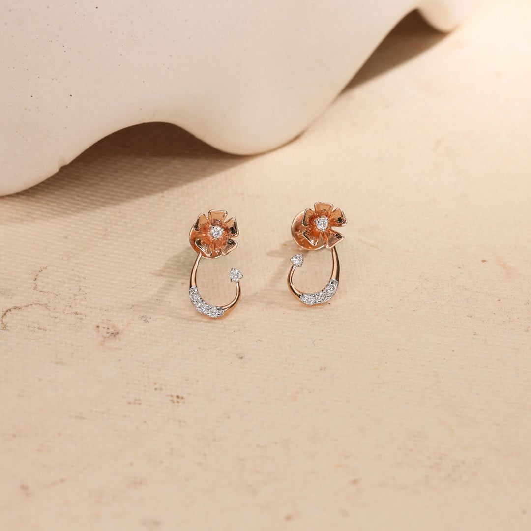 Oval Spark Diamond & Gold Stud Earrings for Women