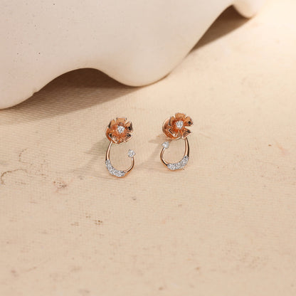 Oval Spark Diamond & Gold Stud Earrings for Women