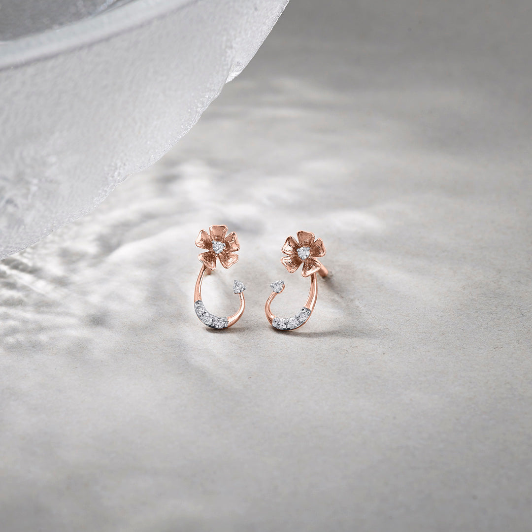 Oval Spark Diamond & Gold Stud Earrings for Women