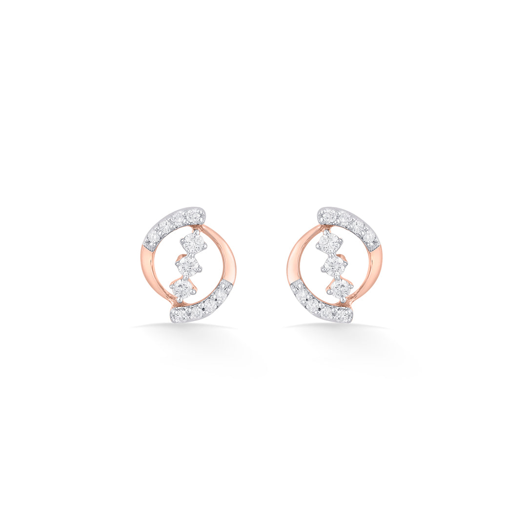 Sweeping Glow Diamond & Gold Stud Earrings for Women