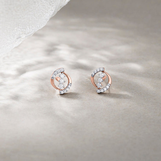 Sweeping Glow Diamond & Gold Stud Earrings for Women