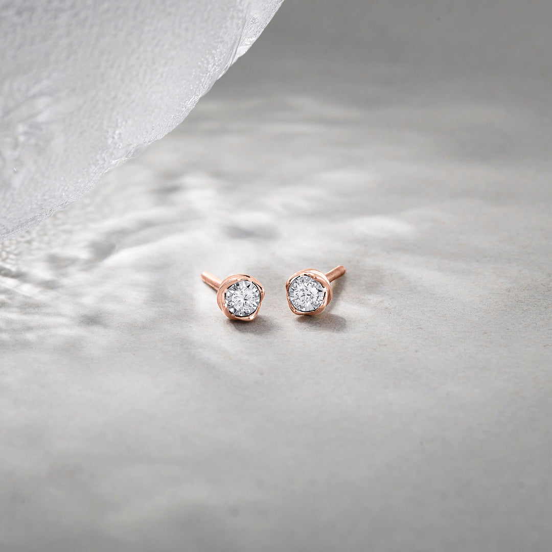 Moon Grace Diamond & Gold Stud Earrings for Women