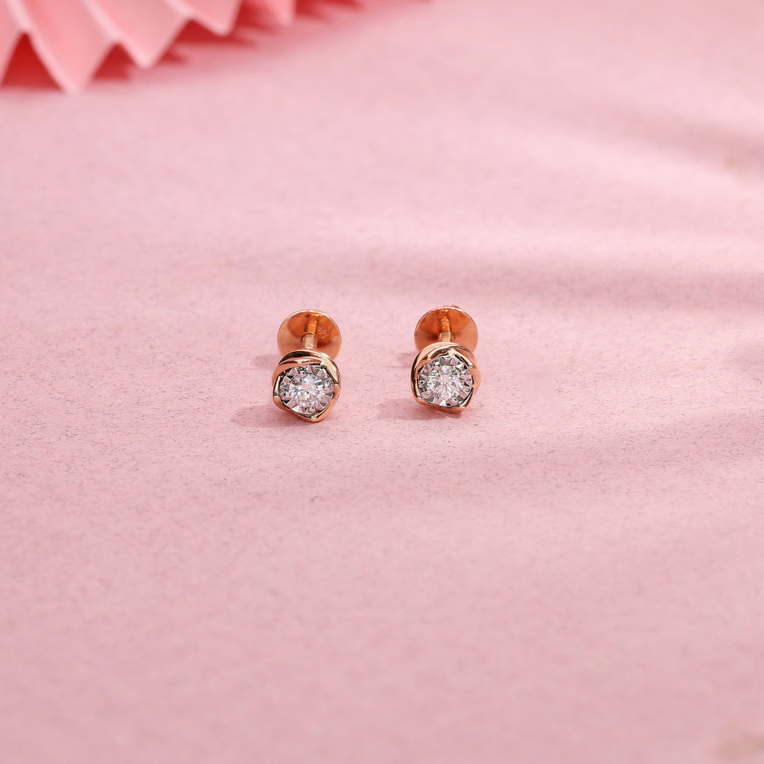 Moon Grace Diamond & Gold Stud Earrings for Women