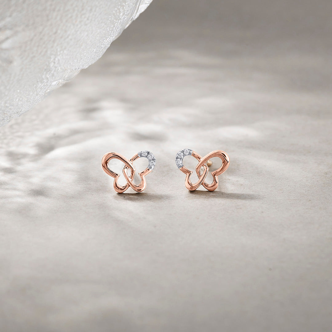Butterfly Gleam Diamond & Gold Stud Earrings for Women