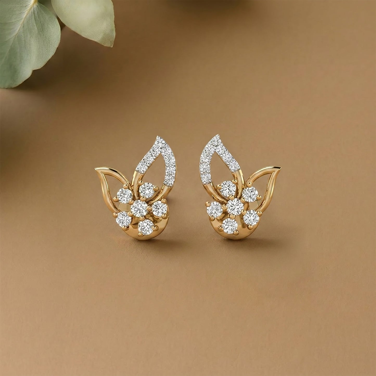Blooming Petals Studs Yellow Gold & Diamond Earrings