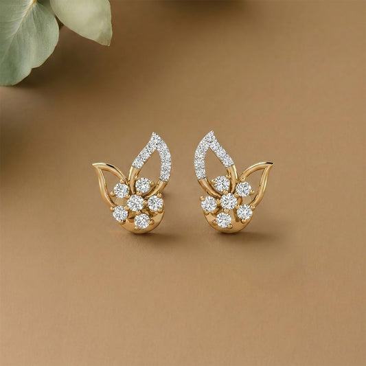 Blooming Petals Studs Yellow Gold & Diamond Earrings