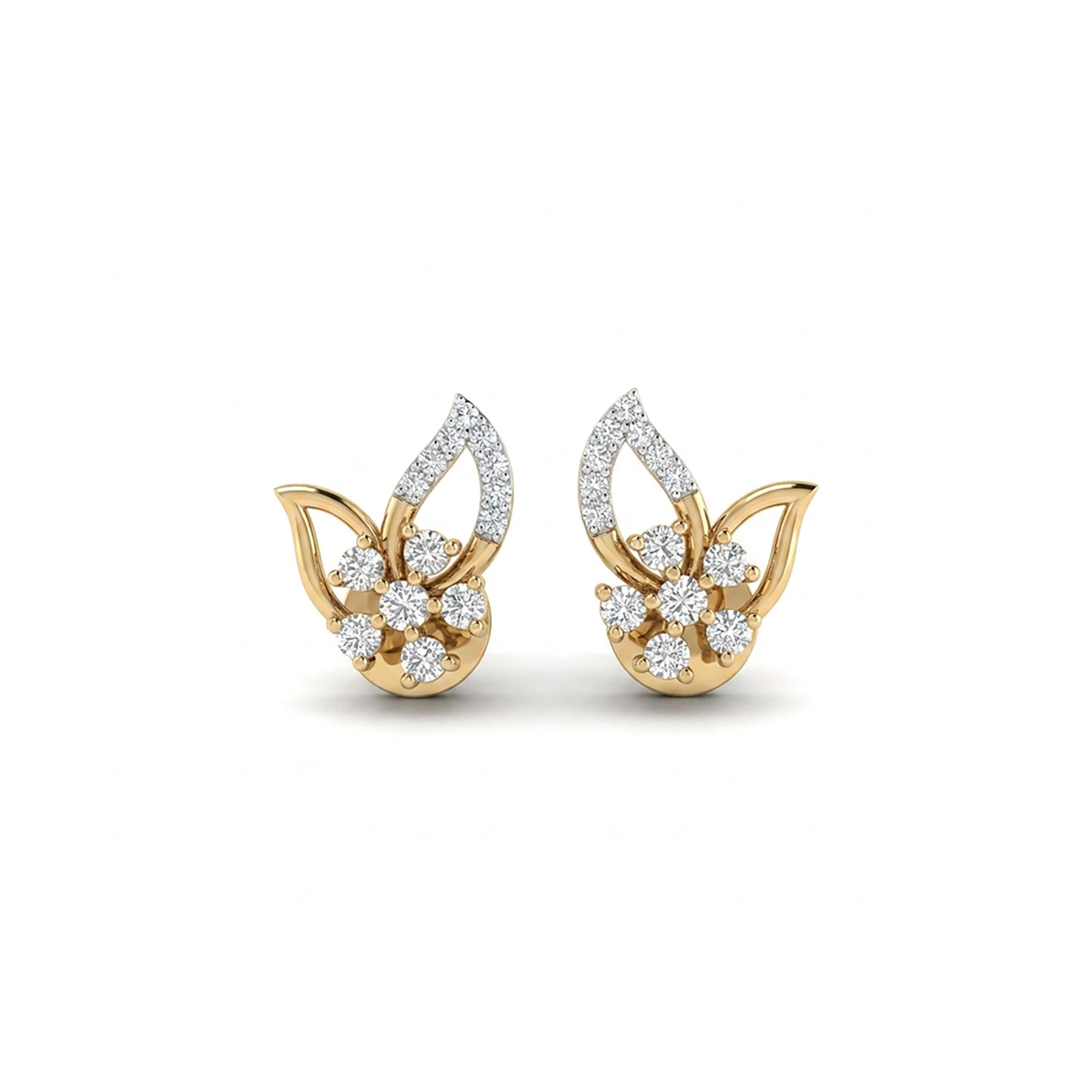 Blooming Petals Studs Yellow Gold & Diamond Earrings