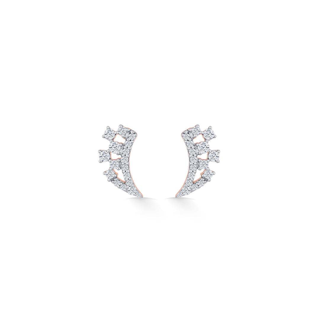Crystal Stream Diamond & Gold Stud Earrings for Women