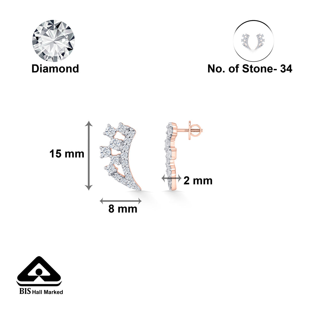 Crystal Stream Diamond & Gold Stud Earrings for Women