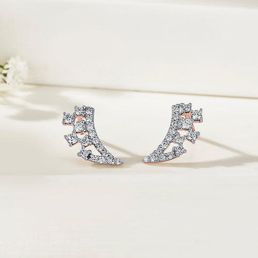 Crystal Stream Diamond & Gold Stud Earrings for Women