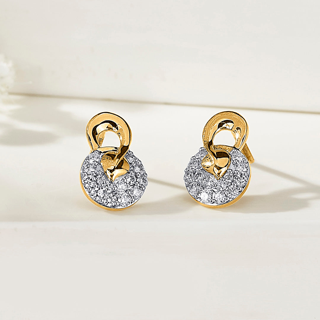 Lustrous Circles Diamond & Gold Stud Earrings for Women