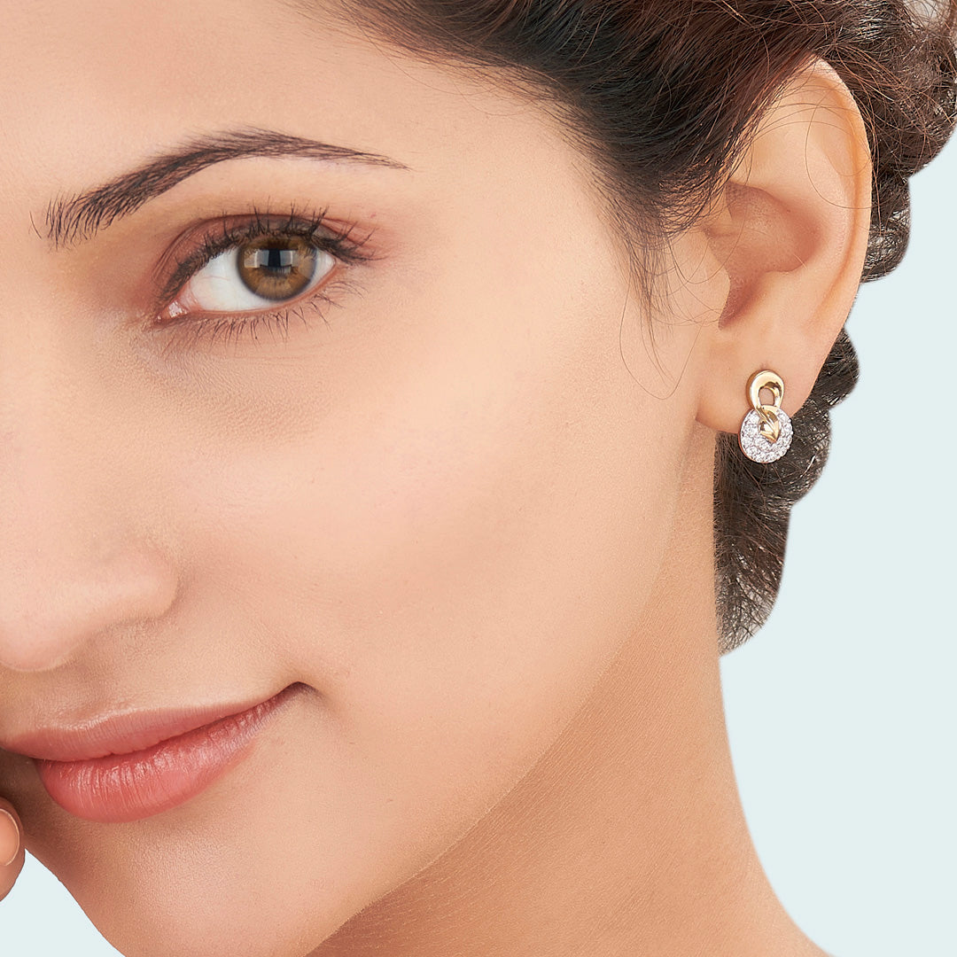 Lustrous Circles Diamond & Gold Stud Earrings for Women