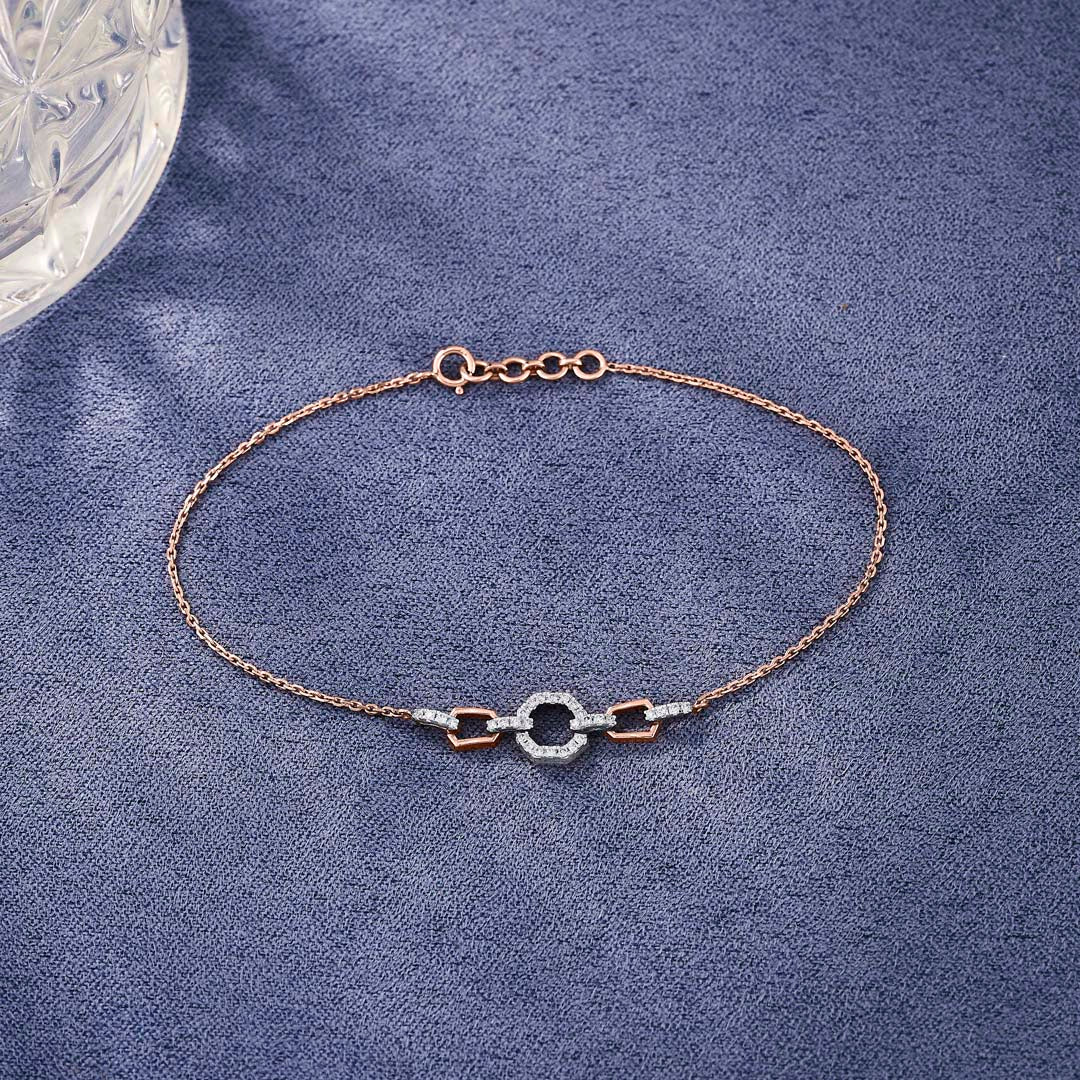 Halo Link Diamond & Gold Flexible Bracelet for Women